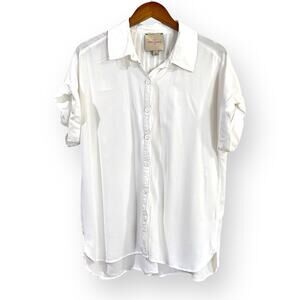 Casa Cabana Sammie White Blouse Button Up Pleated Back Cuffed Womens Size Large